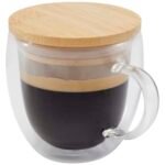 Lenora 250 ml stiklinis puodelis su bambuko dangteliu